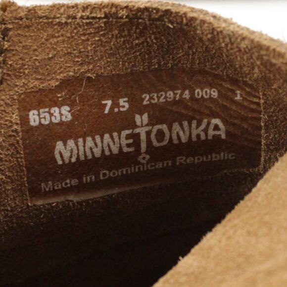 Moccasin Boho Fringe MINNETONKA Women's 7.5 Bootie Brown Suede Side Zip Up - Picture 9 of 10